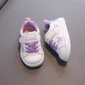 White leather walking shoes for toddler girls with purple butterfly embroidery motifs - Size 16 (12.5cm) / Purple