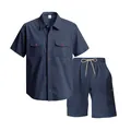 Completo due pezzi da uomo in velluto a coste blu navy con camicia cargo e shorts - Blu Notte