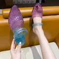 Vibrant glitter gradient jelly sandals featuring a comfortable wedge heel and closed toe - 36 / Blue-Purple Gradient (019)