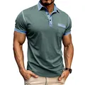 Körperbetontes Herren-Poloshirt in Graugrün mit stylischen denimblauen Akzenten - Grün