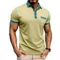 Atmungsaktives Herren-Poloshirt Kurzarm mit blauem Kontrastbesatz und Brusttasche - Gelb