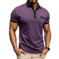 Atmungsaktives lila Herren-Poloshirt mit grauem Kontrastkragen und Brusttasche - Lila