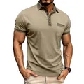 Atmungsaktives Herren Kurzarm-Poloshirt in Khaki mit olivgrünen Akzenten - Aprikose