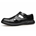 Sandalias romanas negras para hombre transpirables con diseño calado y hebilla ajustable - 38 / Negro