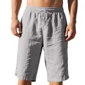 Detailed view of men's breathable grey linen shorts with drawstring elastic waist - Dark Gray