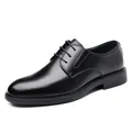 Elegant classic black leather men's business dress shoes with professional lace-up design - All-season Style