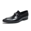 Mocasines profesionales de cuero negro para hombre con elegante hebilla de metal - Negro