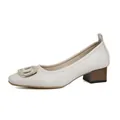 Elegantes zapatos de tacón cuadrado de estilo francés en blanco crema con tacón - Beige