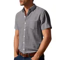 Professional detail view of grey short sleeve linen shirt for men with chest pocket - Dark Gray