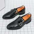 Mocassins à boucle pour hommes en cuir noir classique avec boucle argentée brillante - 38 / Noir