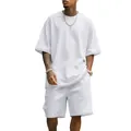 Conjunto de camiseta y pantalones cortos blancos oversize para hombre, estilo streetwear. - S / Top Y Pantalón / Blanco