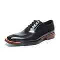 High-end men's patent leather Oxford shoes with square toe and orange sole accents. - 38 / Black