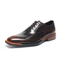 Elegant dark brown polished leather Oxford shoes for men with unique square toe detail - 38 / Brown