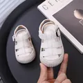 Toddler white caged sandals with soft anti-slip soles and adjustable buckle strap - Beige (H980)