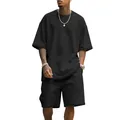 Conjunto deportivo de hombre con camiseta negra holgada y pantalones cortos de felpa - Negro
