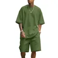 Conjunto deportivo de camiseta y pantalones cortos oversize para hombre en verde oliva - Verde Militar