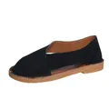 Handmade vintage black suede side-cutout flat sandals with textured brown rubber sole - 36 / Black