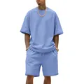 Detail of men's blue oversized high street set in heavyweight french terry fabric. - S / Top And Bottom / Black
