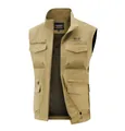 Men's khaki outdoor multi-pocket vest with breathable mesh lining and four front pockets - M / Tops / Khaki