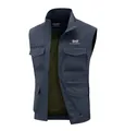 Men's outdoor multi-pocket casual vest in navy blue with a breathable mesh lining. - M / Tops / Navy Blue