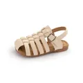 Elegant beige woven closed-toe Roman sandals for girls with soft sole and buckle strap - Size 23 Inner Length 15.0cm / Beige