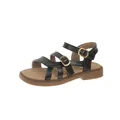 Stylish black girls' sandals with gold buckles, open-toe casual beach shoes for kids - Black
