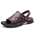 Sandalias de cuero marrón para hombre para playa y exteriores con correa ajustable - 38 / Marrón