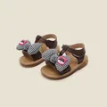 Toddler baby girl brown sandals with houndstooth bow and cute pink cartoon charm detail. - Inner Length 11.0cm / Brown (38MBX7031)