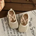 Sandales en maille pour bébés filles avec joli nœud à pois et semelle souple respirante - Taille 21 (12.5cm) / Blanc Cassé