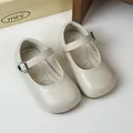 Retro French style cream Mary Jane leather princess shoes for girls with buckle strap - Cream White