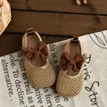 Chaussures de princesse en maille pour bébé fille avec joli nœud marron à pois - Kaki