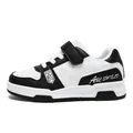 Stylish black and white leather children's board shoes for boys and girls everyday wear - Black and White