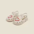 Charming cream baby girl sandals featuring a red heart pattern and protective closed-toe design - Inner Length 11.0cm / Red Heart Cutout (22MBX3130) / Beige (22MBX3130)