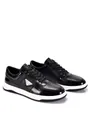 Black leather men's sneakers with triangular logo and white sole detail - 38 / Black