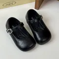 Vintage French style black Mary Jane leather shoes for girls with adjustable buckle strap - Versatile Black