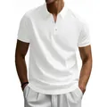 Macro view of a classic white short sleeve quick-dry polo shirt for men's fashion - White