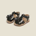Baby girl black summer sandals featuring a decorative bow and secure buckle closure - Inner Length 12cm / Black (57MBX8077)