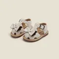 Elegant cream white baby girl summer sandals with bowknot decoration and closed-toe design - Inner Length 11.0cm / Double Bow Style (57MBX8077) / Beige