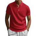 Close-up of a classic red short-sleeved quick-dry Polo shirt for men in summer. - Red