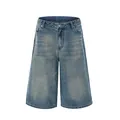 Pantaloncini di jeans da uomo in stile americano retrò con gamba dritta e lavaggio classico - blu retrò