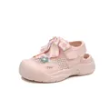 Sandalias de malla rosa para niñas con lazo floral y suela de goma antideslizante para bebés - Rosa