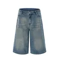 Vintage blue washed loose straight leg seven-point denim shorts for men's casual wear - S / Bottoms / Vintage Blue
