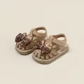 Beige Prinzessinnen-Sandalen für Kleinkinder mit braunen floralen Schleifen - Innenlänge 12cm / Rosa Blumenschleife Prinzessinnen-Schuhe (12MBX810)