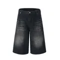 Loose American style wide-leg denim shorts in washed black grey finish - S / Bottoms / Black and Gray