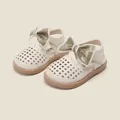 Cream white baby girl summer sandals with hollow-out design and decorative bow knot - Inner Length 11.0cm / Hollow Bowknot Style (39MBX2319B) / Beige