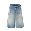 Casual loose straight-leg men's denim shorts in light blue wash for the summer season - S / Bottoms / Light Blue
