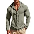 Camicia da uomo in lino verde salvia con cappuccio e chiusura frontale a bottoni - Verde militare