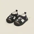 Toddler black closed-toe sandals featuring a cute embroidered white bear design - Inner Length 12.5cm / Black (13MBX9139)