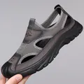 Breathable mesh closed-toe men's casual leather sandals in dark grey for summer beach - 38 / Gray (5007)