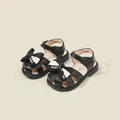 Süße schwarze Prinzessinnen-Sandalen für Mädchen mit Schleife und weicher Sohle für den Sommer - Innenlänge 12cm / Große Schleife Stil (9MBX8132) / Schwarz